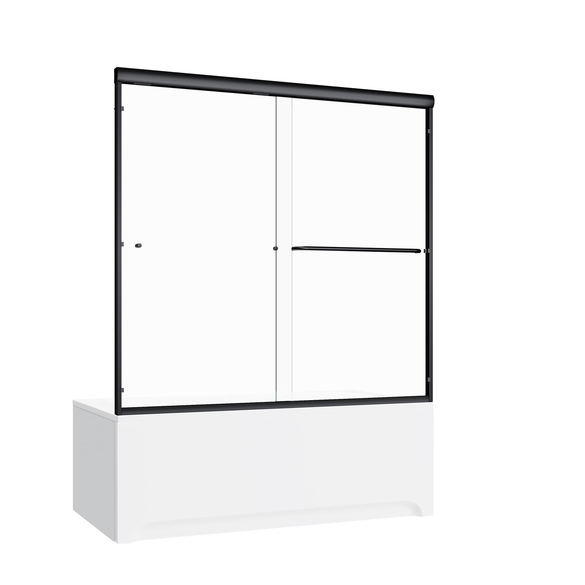 Sunny Shower Bathtub Sliding Shower Door Double Glass Tub Enclosure in Black Hardware 60" W x 57" H