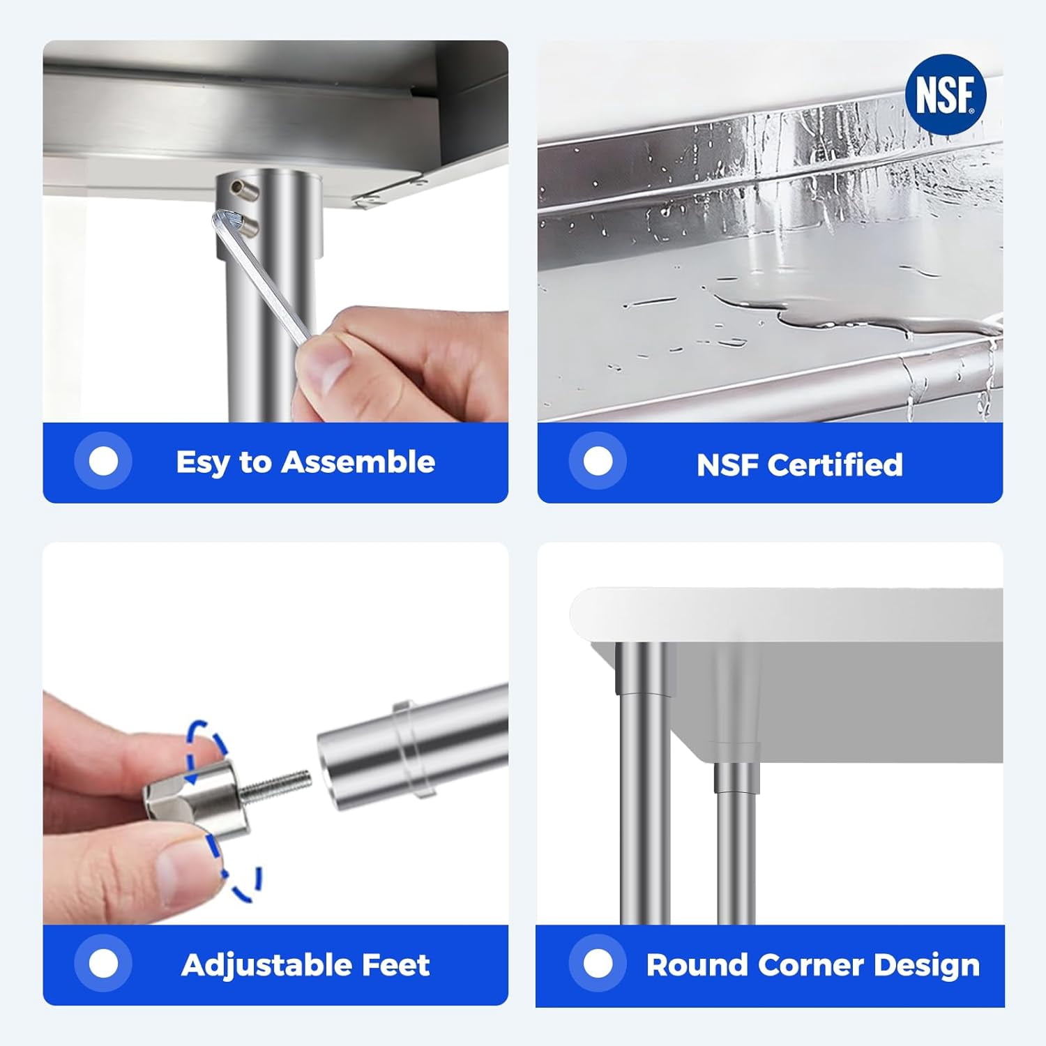 OSTBA Stainless Steel Table for Prep & Work 24x18 Inches, NSF Metal Commercial Heavy Duty Table with Adjustable Undershelf and Adjustable Foot for Restaurant Kitchen Home and Hotel