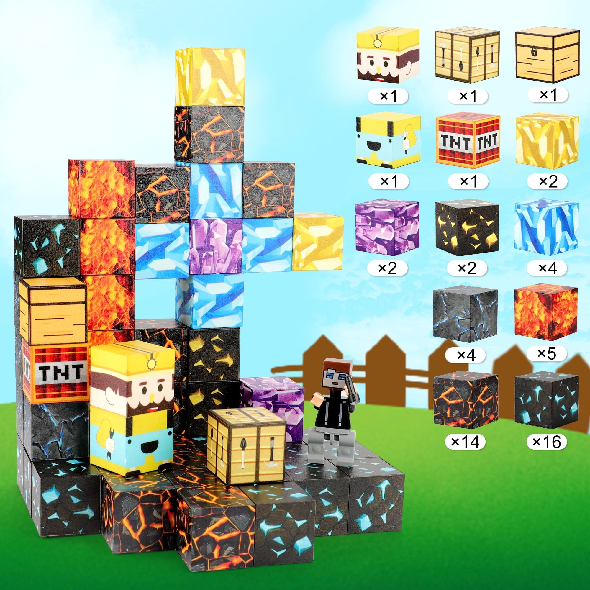 Magnetic Blocks-Build Mine Magnet World Pickaxe Edition Mine Pickaxe Caverns Kids Games Toddler Toys Magnetic Tiles for Boys & Girls Age 3-4 4-5 6-8, Sensory Outdoor Toys for Kids for 3+