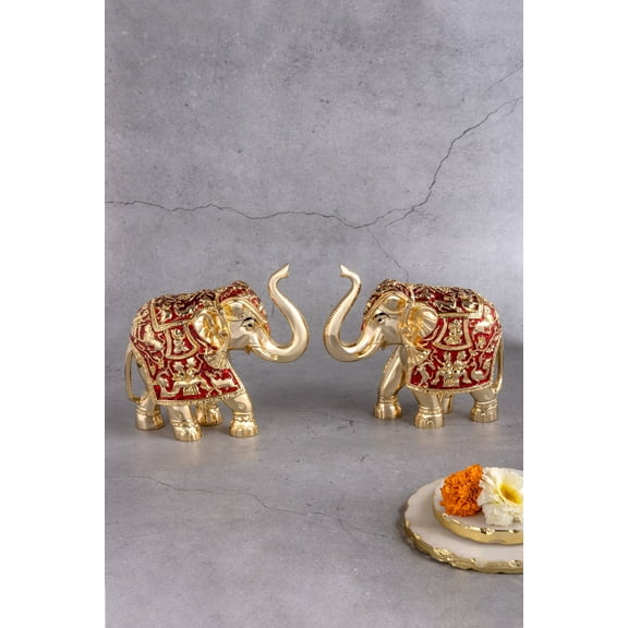 Ganesh Sena Warrior Elephants Pair of 2 Idols in Gold - 6 inches