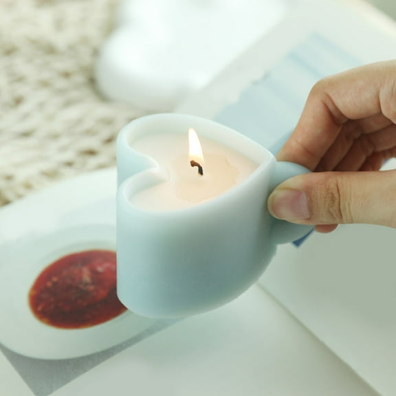 Heart Shaped Coffee Mug Scented Candle, Aromatherapy Candle for Home and Cafe Decor, Relaxing Scent for Birthdays and Romantic Gifts(Blue)