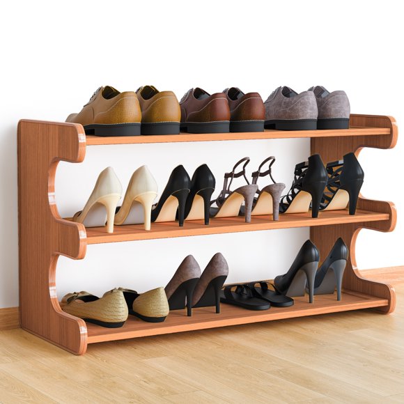 MEHOOM 3 Tier Bamboo Shoe Rack Organizer for Closet, Entryway, Dorm, Garage, Sturdy Shoe Storage Shelf, 28"x11"x14" (Natural)