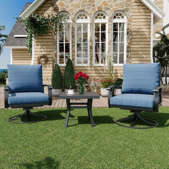 HOMREST Outdoor Swivel Rocker Patio Chairs with Coffee Table 3 PCS Bistro Set, 360 Degree Swivel Rocking Chair Patio Conversation Set with Thickened Cushions for Garden, Deck and Poolside