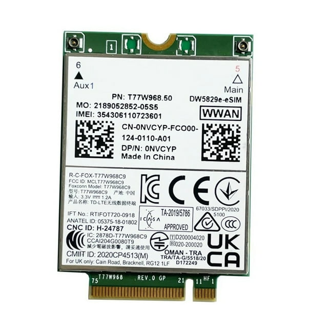 T77W968.50 DW5829e-ESIM M.2 Módulo de Módem 4G Cat9 450Mbps TDD-LTE 4G Módulo para Computadora Portátil 7320 7330 7520 7530 7430
