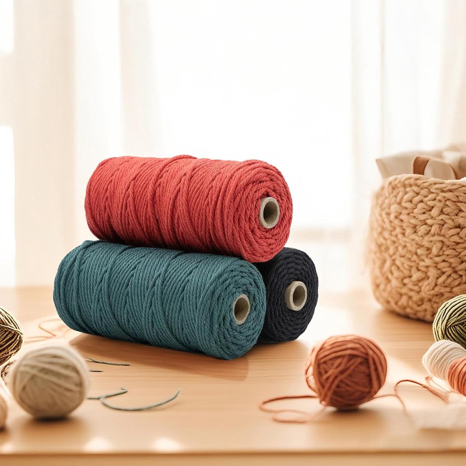 12 Rolls Natural Macrame Cord 3 mm x 1308 Yards,Natural Cotton Twine,Colored String,Cotton Rope for DIY Crafts Knitting,Plant Hangers,Decor (Classic Color Yards) Classic Yards -