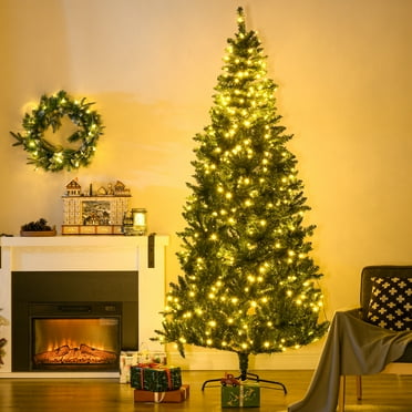 HOMCOM 7.5ft Tall Pre-lit Pine Artificial Christmas Tree with Realistic Branches, 450 Warm White LED Lights and 1146 Tips