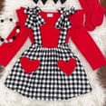 thumbnail image 4 of EnJoCho Toddler Girl 2PCS Valentines Outfit Set Solid Color Long Sleeve Top Plaid Suspender Skirt Suit 2024 Seasonal Cute Romance Gift Party Clothing, 4 of 4