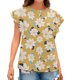 thumbnail image 1 of Moda mujer verano casual cuello redondo volantes manga corta impresión tops pullover blusa Pompotops hkajfhjk468013, 1 of 6