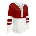 thumbnail image 4 of HOMBOM V Neck Tops for Women 3/4 Sleeve Red Pullover Color Block Casual Half Zip Blouse, 4 of 5