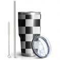 thumbnail image 2 of 30oz Black and White Checkered Pattern Tumblers Stainless Steel Tumbler with Lid and Straw,Vacuum Insulated Double Wall Travel Tumbler Cups Mug with Cleaning Brush for Coffee,Tea, 2 of 7