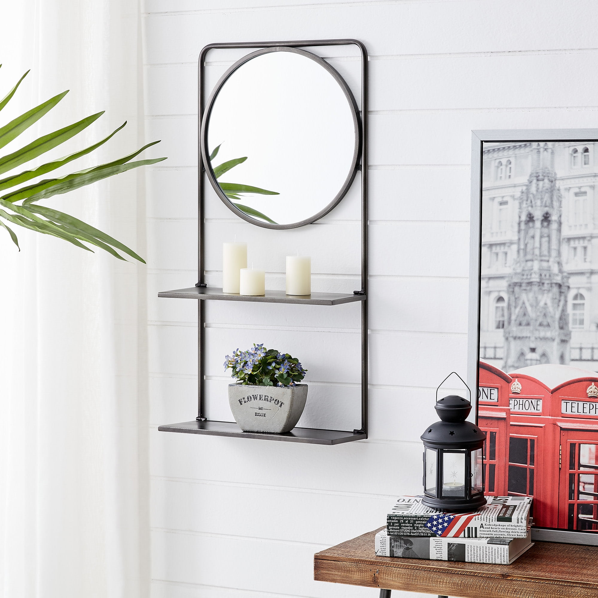 FirsTime & Co.® Iron Pharmacy Mirror with Shelves, Industrial, Painted