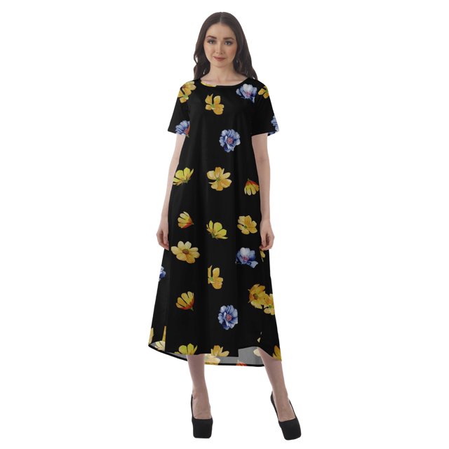 Moomaya Robes d'Été Imprimées pour Femmes à Manches Courtes en Coton Flex Robe de Soirée