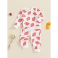 thumbnail image 5 of Aojekbee Toddler Girls Fall Outfits Strawberry Print Long Sleeve Sweatshirt and Elastic Sweatpants Set Baby Cute 2 Piece Clothes, 5 of 10