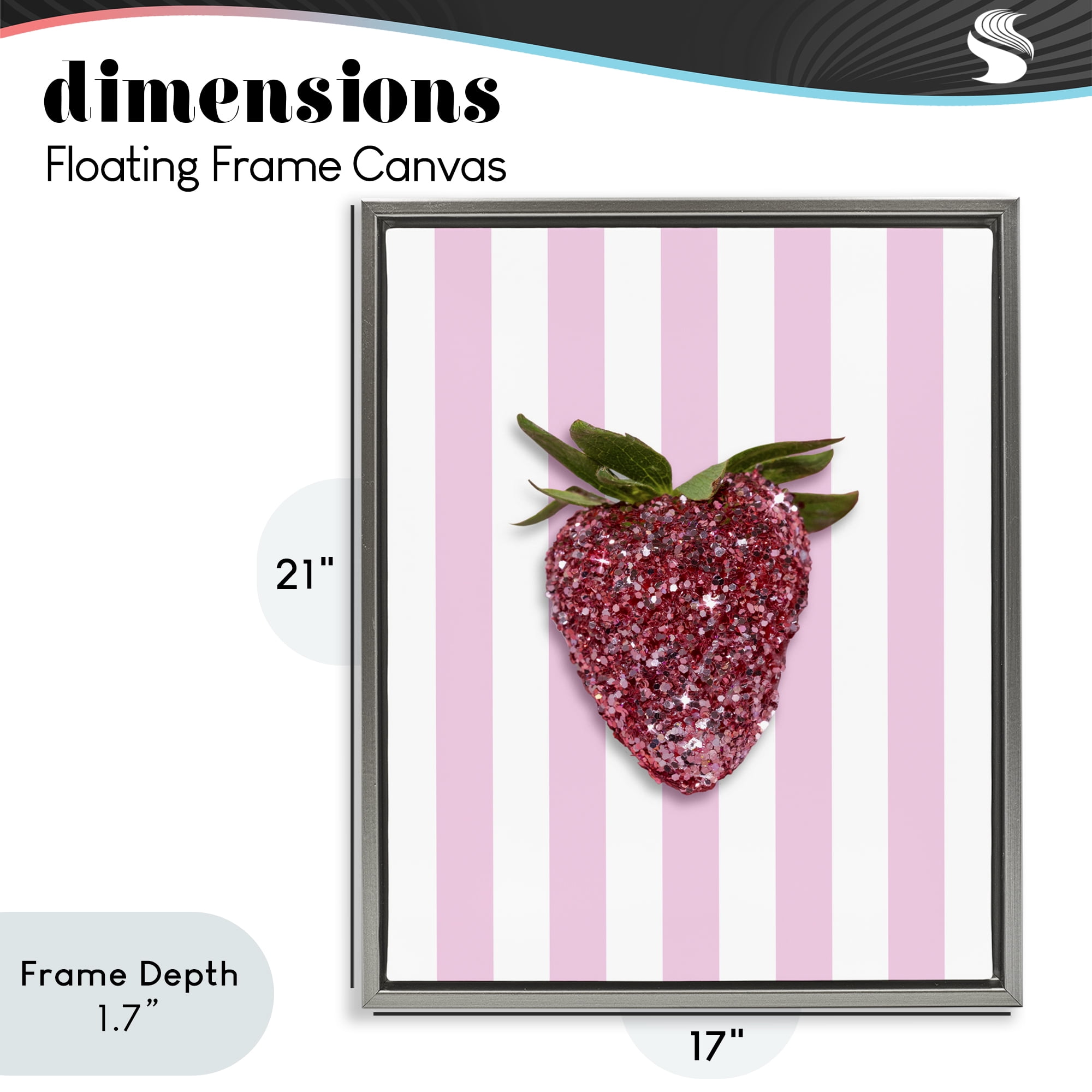 Stupell Industries Glimmer Strawberry on Green Stripes Gray Framed Floater Canvas Wall Art, design by LISH Creative