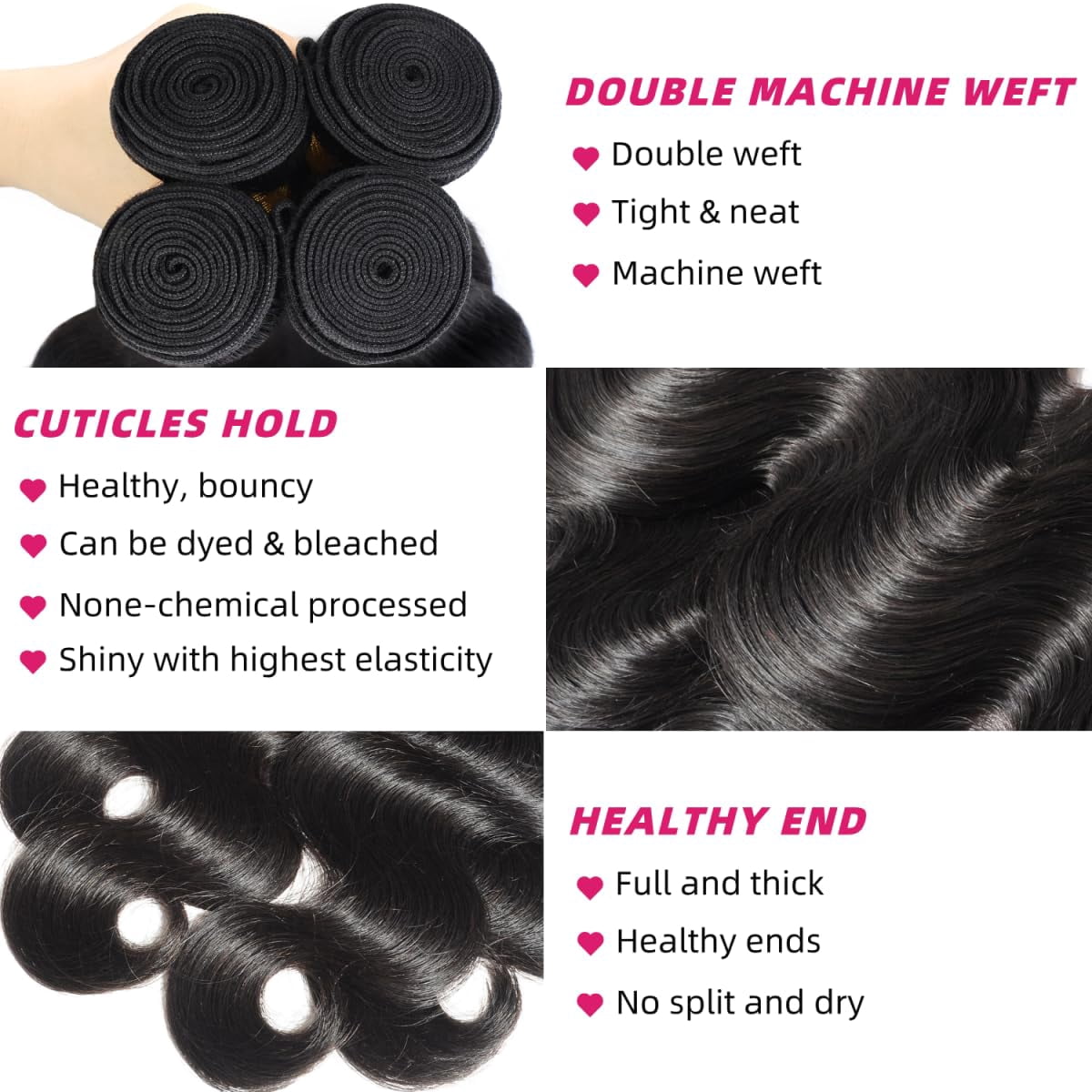 12A Human Hair Bundles 12 14 16 18 Inch Body Wave Bundles Human Hair 100% Unprocessed Brazilian Virgin Weave Bundles 4 Bundles Real Natural Black Wavy Human Hair Extensions 1B Bundles for Women