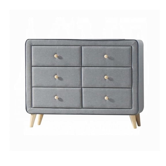 Bowery Hill 6 Drawer Dresser in Light Gray Fabric