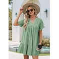 thumbnail image 5 of Women'S Short Sleeve V Neck Ruffle Hem Solid Swing Smock Dress Casual Loose Fit Mini Dress Summer Beach Wear Bean green S, 5 of 9