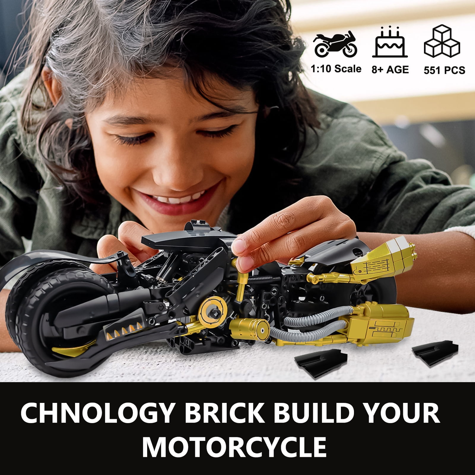QOQ Motorcycle Building Blocks Kit, 1:10 Scale Technic Motorcycle Set for Boys and Girls 8+, Children Adult Plastic Collectible Car Gift (551Pieces）