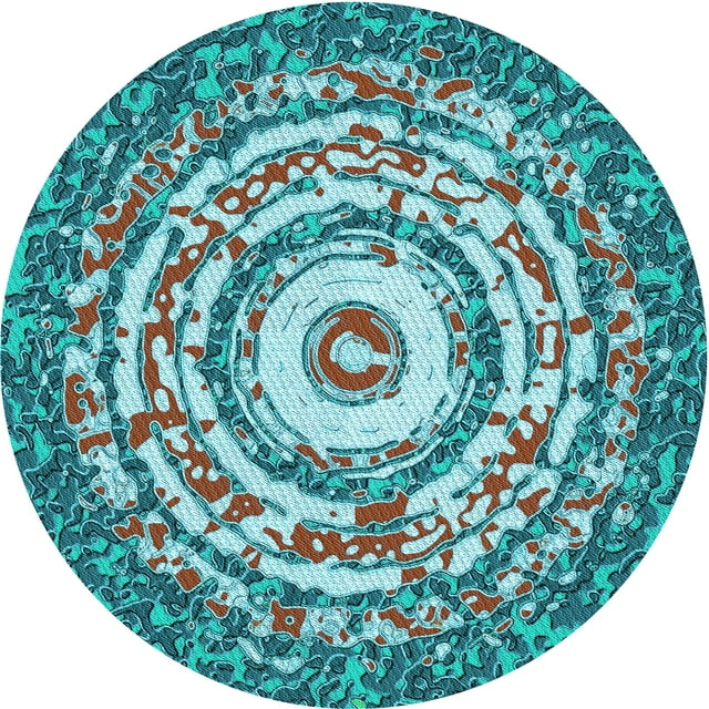 Ahgly Company Machine Washable Indoor Round Transitional Greenish Blue Green Area Rugs, 4' Round