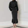 thumbnail image 2 of IDOPIP Women's Elegant Long Sleeve Satin Dress Mock Neck Elastic Waist Cocktail Party Maxi Dress, 2 of 7