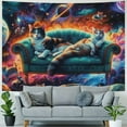 thumbnail image 4 of GOSMITH  Cat Tapestry, Funny Galaxy Themed Print with Astronaut Kitties Floating in Outer Space, Wall Hanging Bedspread Bed Cover Wall Decor, Dark Purple Aqua Orange Painting, 4 of 6