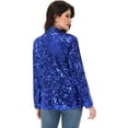 thumbnail image 2 of Women's Loose Sparkle Sequin Jacket Long Sleeve Casual Blazer Open Front Cardigan Coat, Royal Blue, Large, 2 of 6