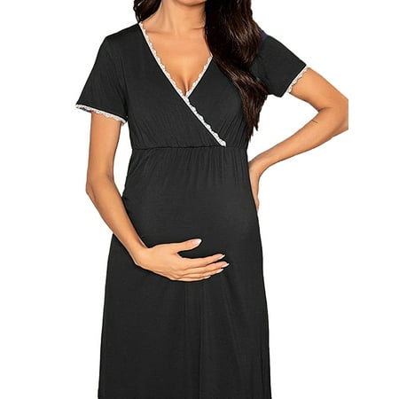 

SpringTTC Womens Casual Wrap Dresses V-Neck Short Sleeve Lace Stitching Breastfeeding Nursing Maternity Dresses