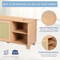 thumbnail image 5 of Highsound Boho Style TV Stand for 65 Inch TV, Entertainment Center with 2 Doors and Shelves, Rattan TV Console Media Console with Cord Holes and Solid Wood Feet for Living Room Bedroom, Oak, 5 of 7