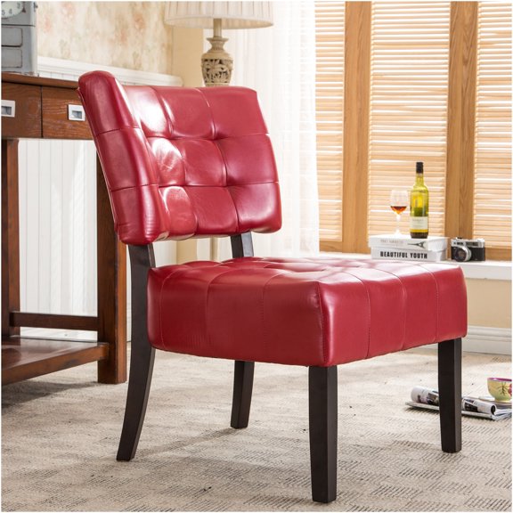 JERFIT Modern Red Faux Leather Tufted Accent Chair with Oversized Seat for Living Room