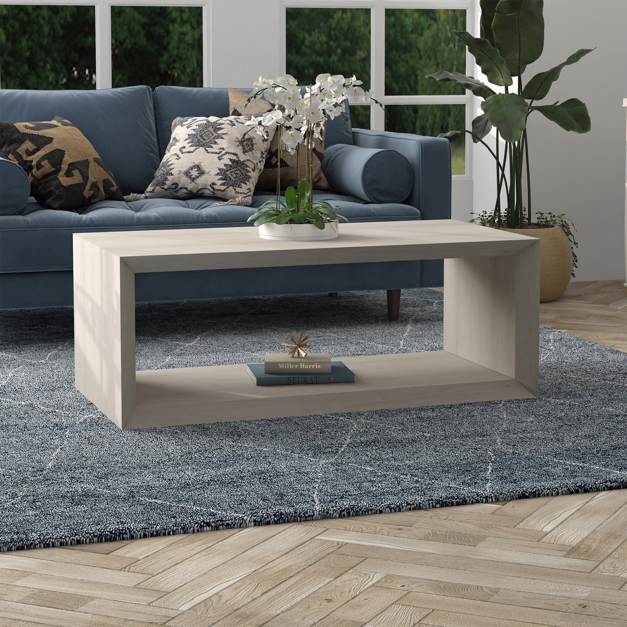 Evelyn&Zoe Osmond 58" Wide Rectangular Coffee Table, Alder White
