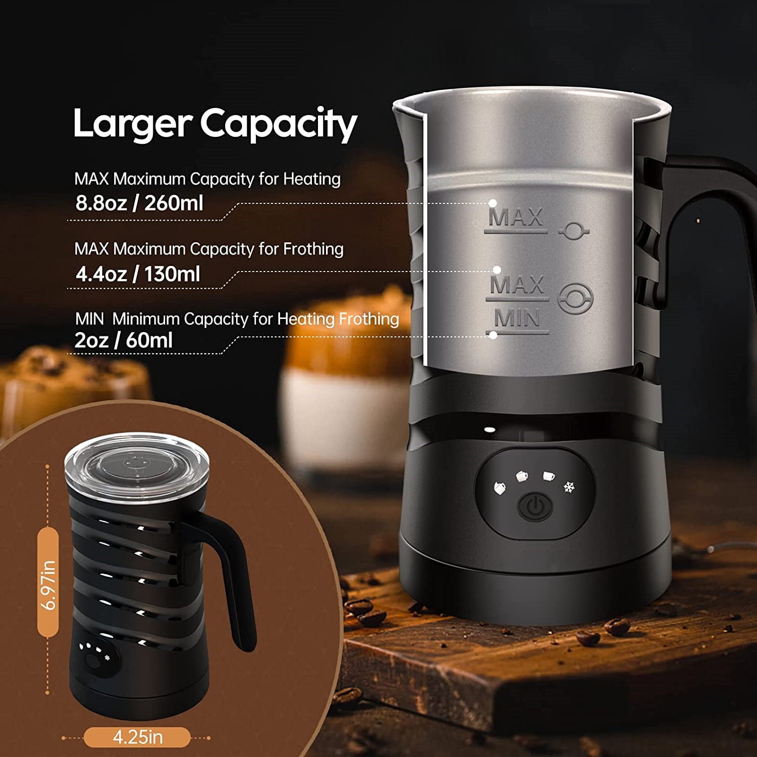 YEOLEH Milk Frother 4-in-1 Milk Steamer, Automatic Hot and Cold Foam Maker Milk Coffee Foamer with 2 Whisks for Latte Cappuccinos, Macchiato, Hot Chocolate Milk