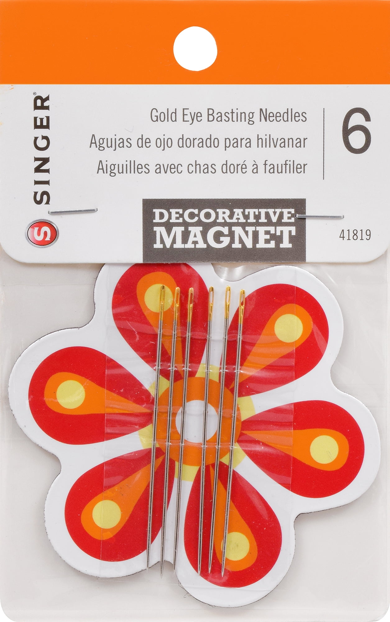 (3 pack) SINGER Gold Eye Steel Basting Needles with Decorative Magnet, 6 Count