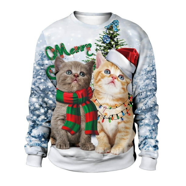 Pntutb Mujeres y Hombres tops Parejas Casual Manga Larga Navidad Sudadera Pullover Camisas Blusa Pntutb Pntutb-3934