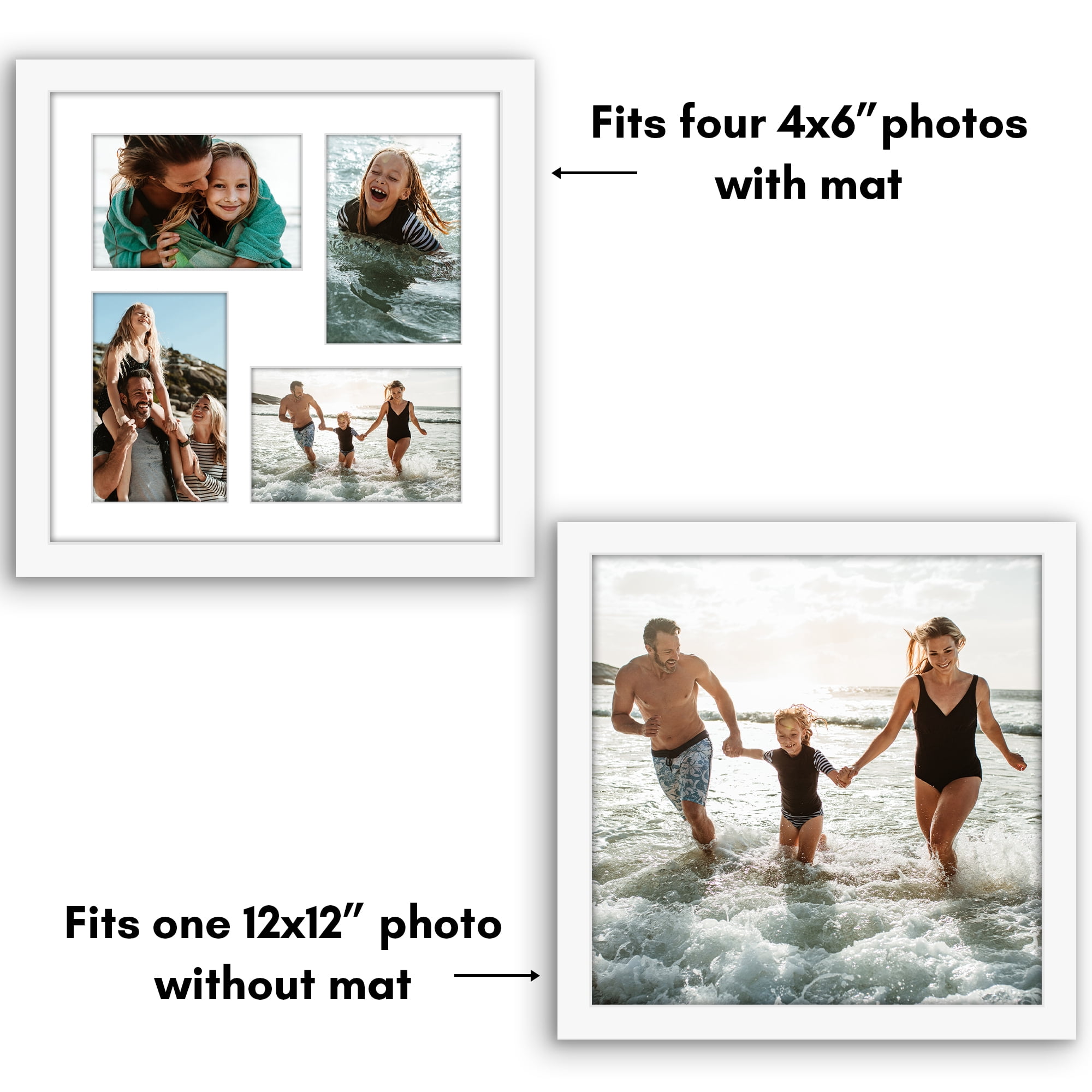 Americanflat 4x6 Collage Picture Frame with Shatter-Resistant Glass Fits 4 use as One 12x12 Frame Signature - White