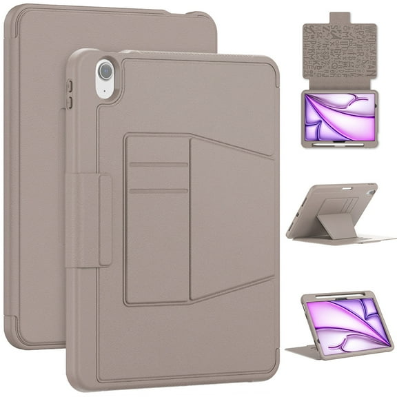 Dteck Luxury Business Case for iPad Air 11 inch 2025/2024 (M3/M2),Mangetic Leathe Card Slots Smart Case Built-in Pencil Holder Shockproof TPU 7 Viewing Angles Stand Folio Cover,Rosegold