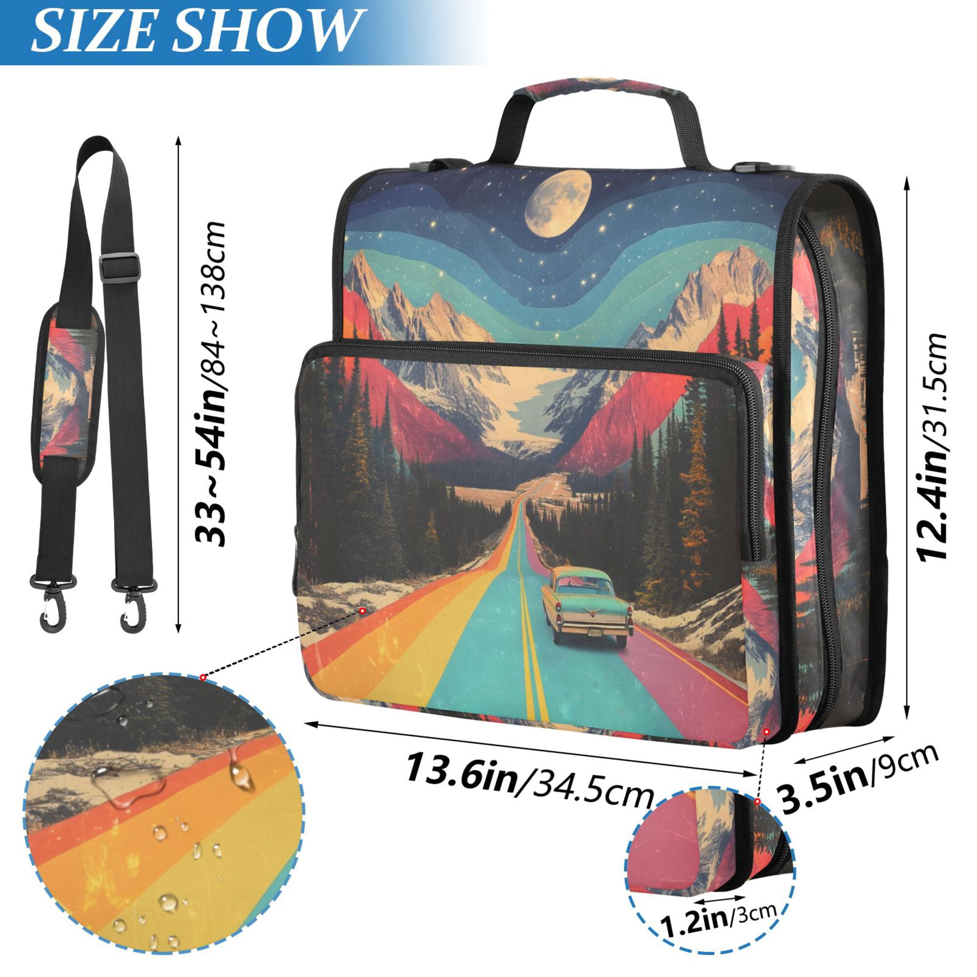 FORMRS Zipper Binder with Shoulder Strap 2-inch Ring 500 Sheet Capacity File Bag, Colorful Road