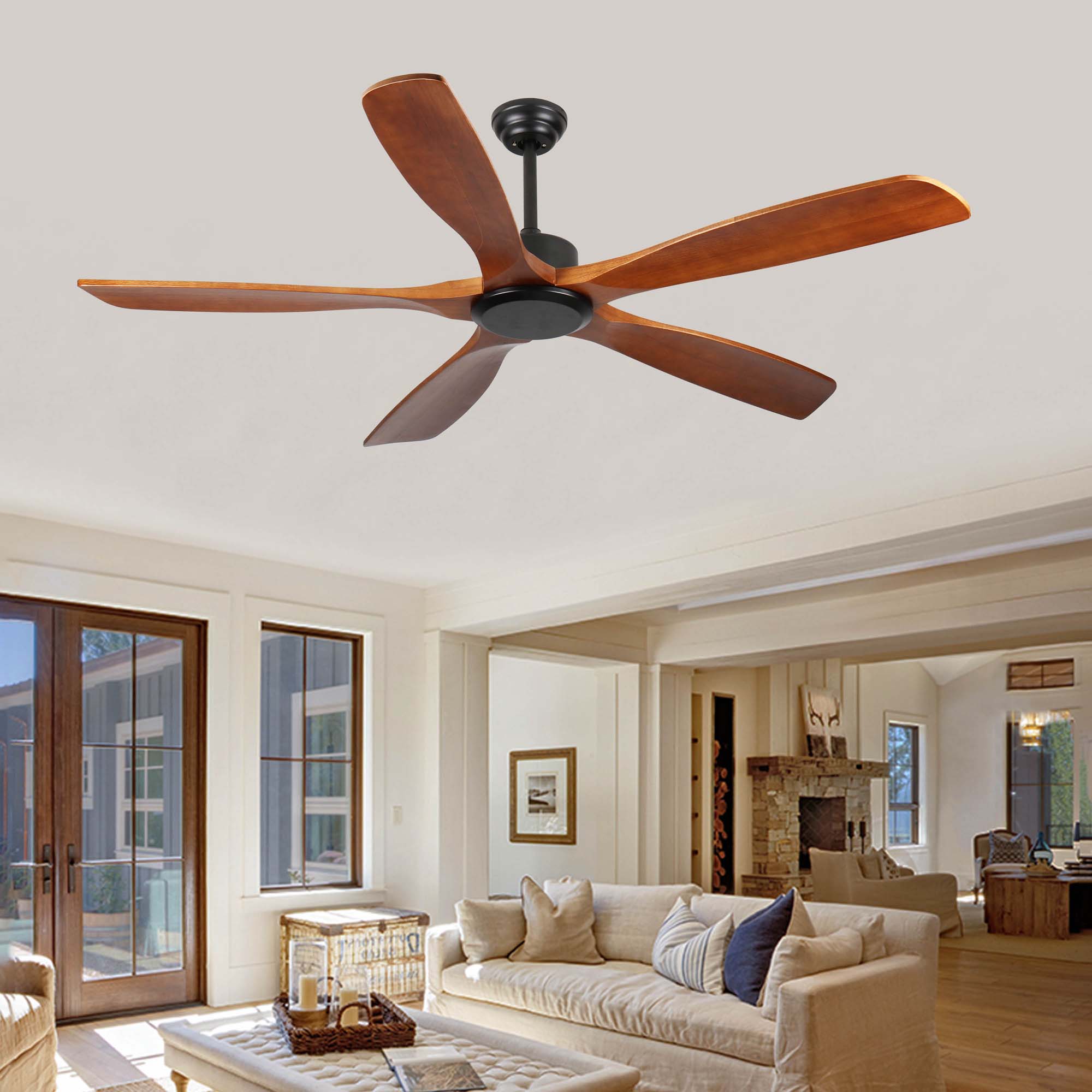 Miniyam 60 inch Wood Ceiling Fan No Light with Remote Control, Low Profile Ceiling Fan without Light, Noiseless Reversible DC Motor with Timer