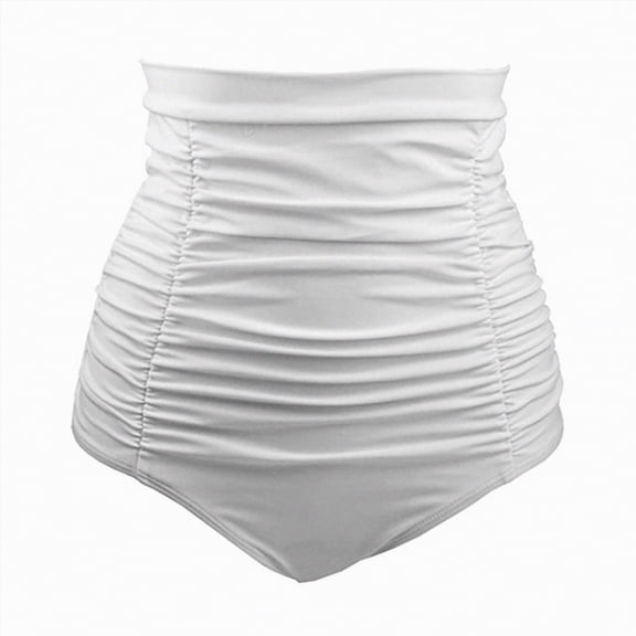 HCNTES Women's High Waisted Swim Bottom Tummy Control Basic Retro Bikini Bathing Suit Bottoms White,XL