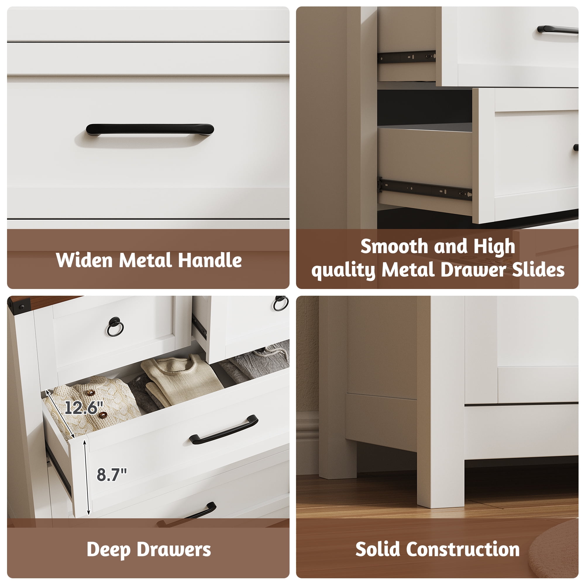 Conate 5 Drawer Dresser for Bedroom, Farmhouse 41.3" Tall Chest of Dresser with Large Storage, Wood Storage Dresser and Organizer for Living Room, Hallway, Closet