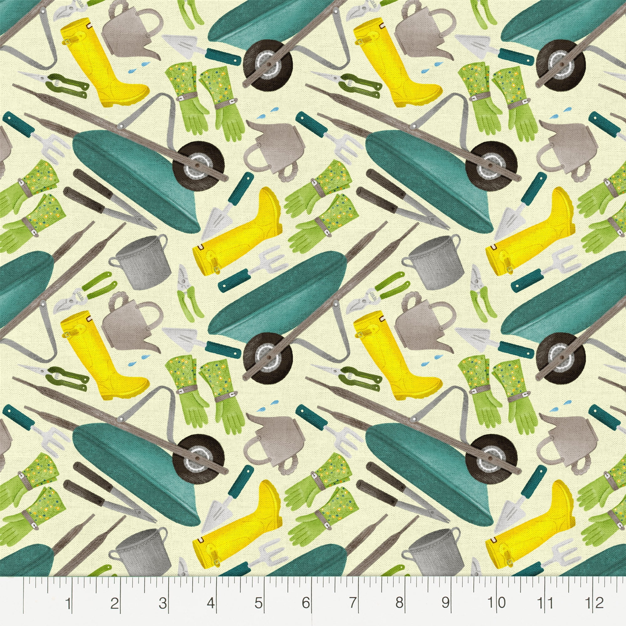 Create It 2 yard Cotton Garden Tools Precut Sewing & Craft Fabric, Green 1 Piece