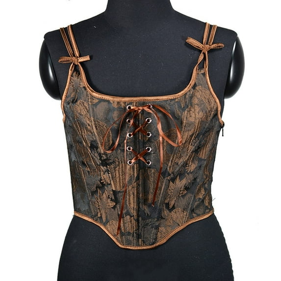 Aayomet Shapewear for Women Women Bustier Corset Top Zipper Eyelet Lace Up Floral Print Push Up Crop Tops Vintage Tank Top,Brown S