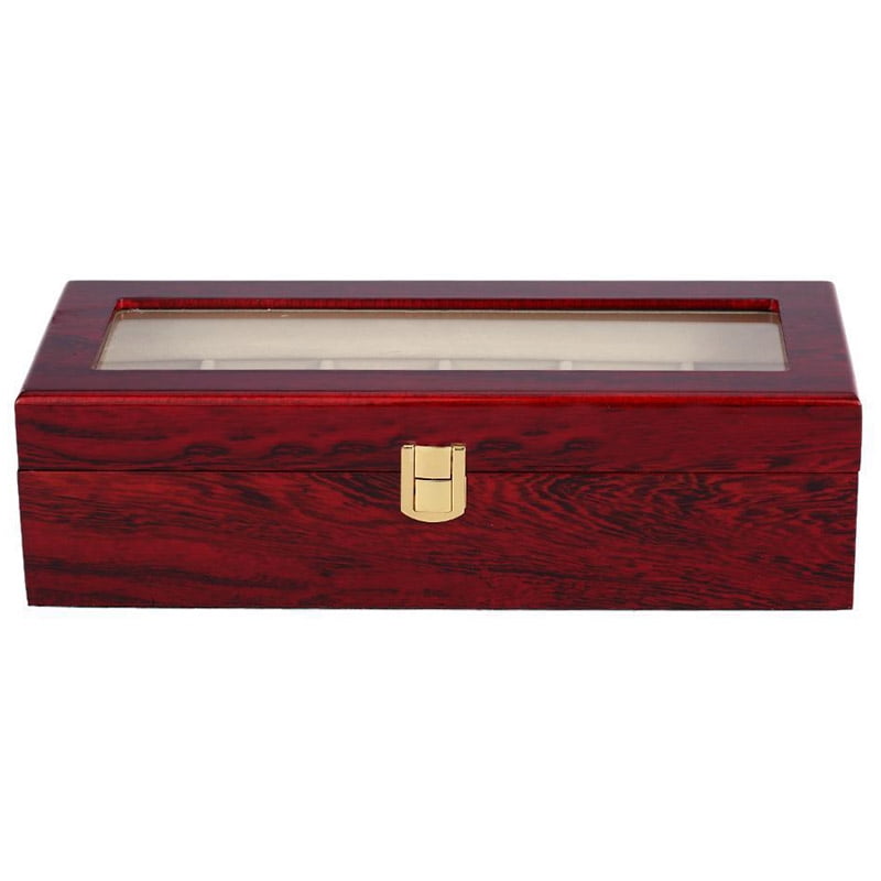6 Wood Watch Display Case Box Glass Top Jewelry Storage Organizer