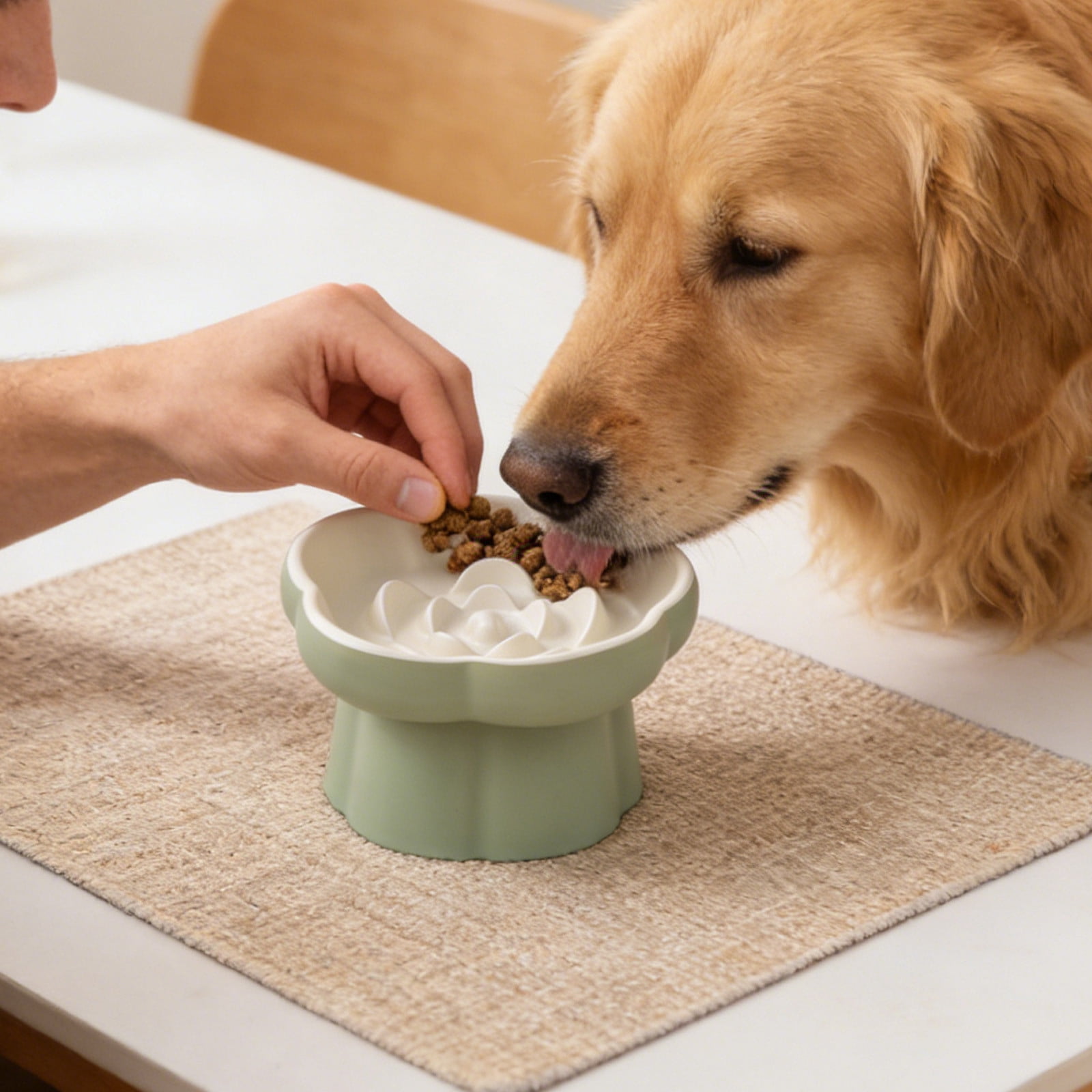 Ceramic Elevated Slow Cat Feeder, Raised Feeding Dish with Maze Design, Easy To Clean, for Indoor Cats and Small Dogs Green