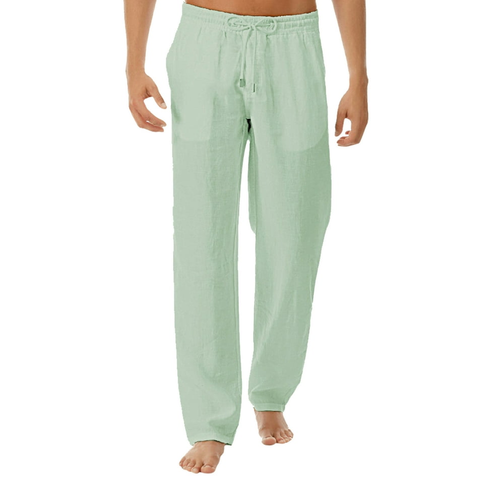 Colisha - Colisha Mens Cotton Linen Loose Fitting Casual Pants Lightweight Elastic Waist Yoga