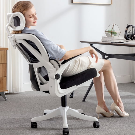 VIDITA Ergonomic Office Chair with Adjustable Headrest and Lumbar Support, Black and white