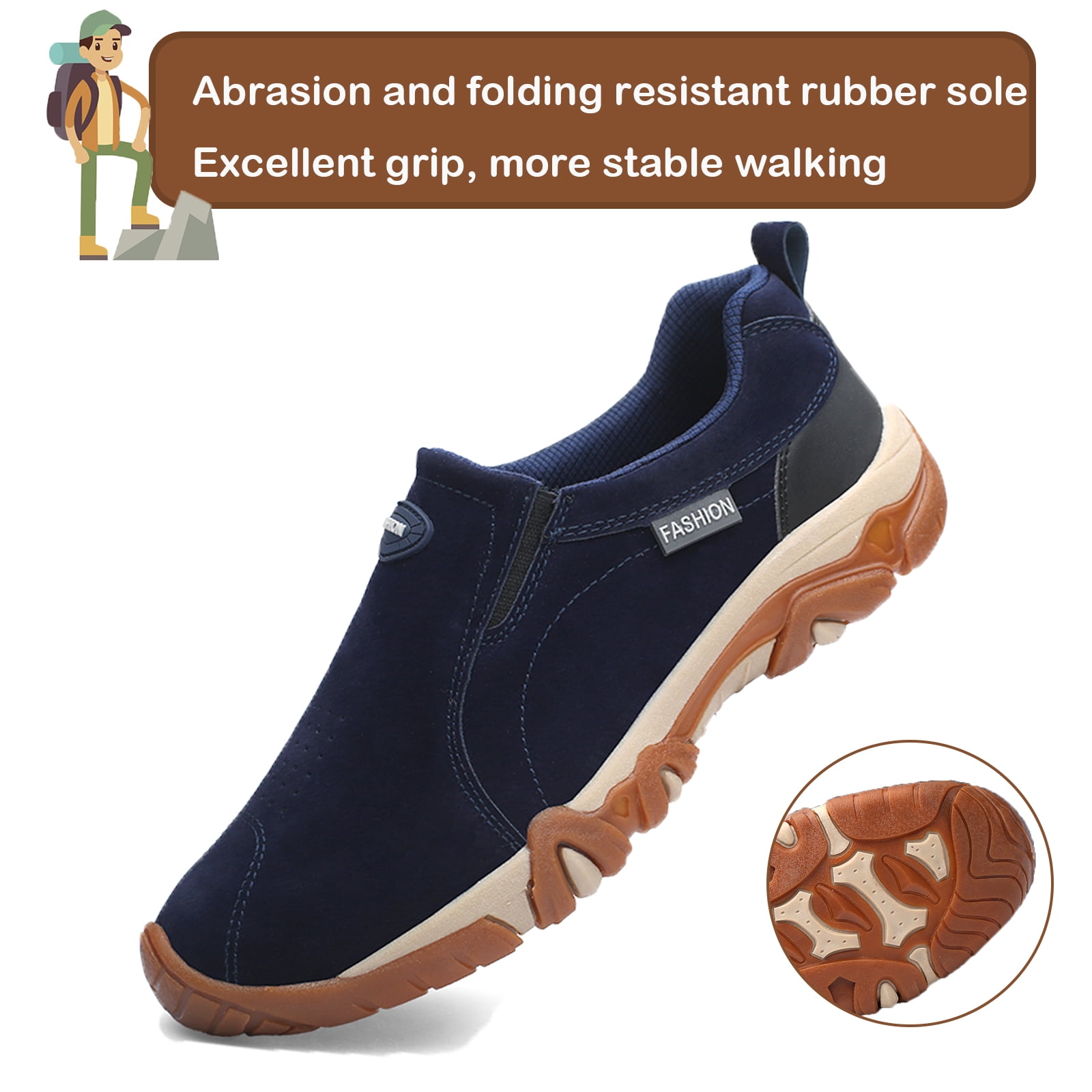 Hiking Shoes for Men Laceless Suede Breathable Slip Resistant Boots Lightweight Sneakers for Outdoor Walking Trekking Trail