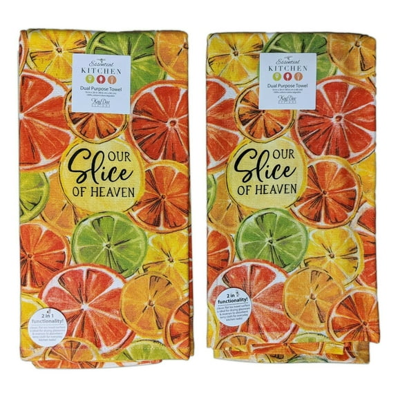 Set of 2 Zesty Citrus SLICE OF HEAVEN Terry Kitchen Towels by Kay Dee Designs