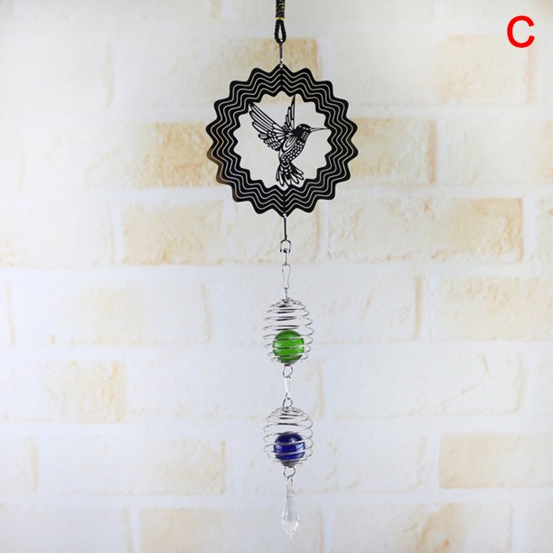 3D Metal Hanging Spinner Wind Chime with Spiral Tail Ball Center Home
