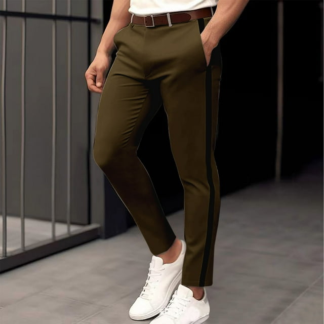 Mefallenssiah Men'S Solid Color Tight Pocket Sewing Button Design Business Casual Slim Trousers Full Length Pants