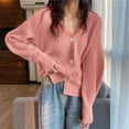 thumbnail image 2 of Uootdi Cardigan Sweaters for Women V Neck Oversized Lightweight Crop Solid Button Down Knit Gift Long Sleeve Open Front Sweater, 2 of 6